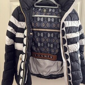Bogner Pina-D Women's Ski Jacket Black White Geo Striped Goose Down EU 36/US 6/S